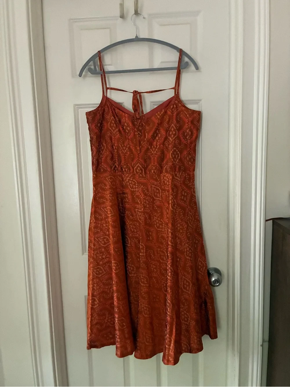 Banana Republic Patterned Spaghetti-Strap Silk Dress - Orange